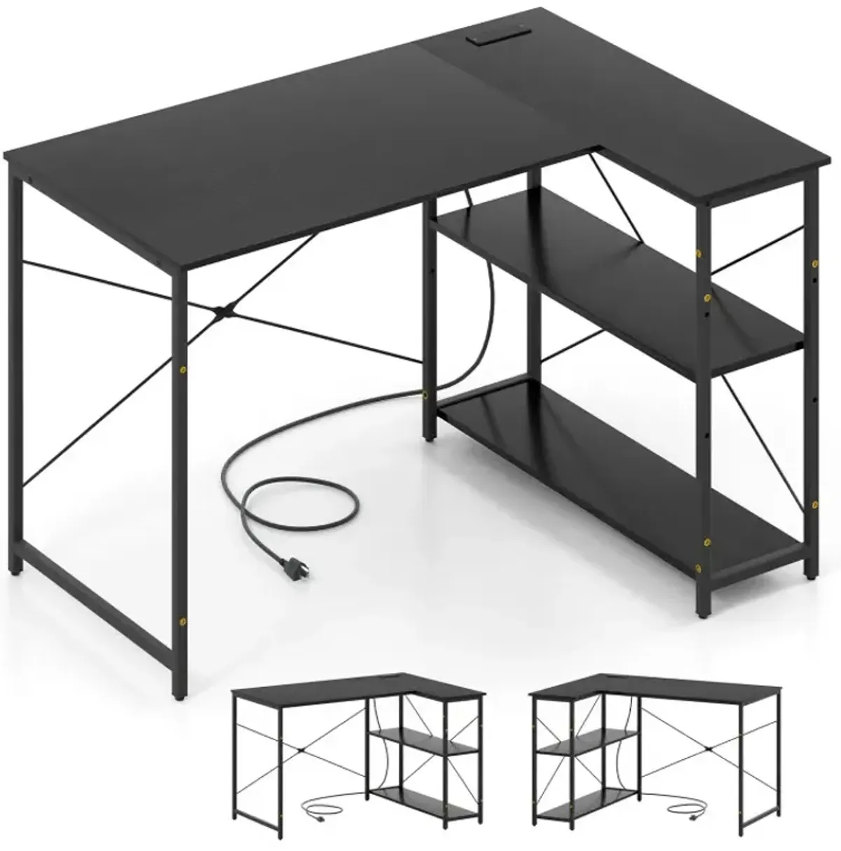 L-shaped 47 Inch Reversible Corner Desk with Adjustable Storage Shelves