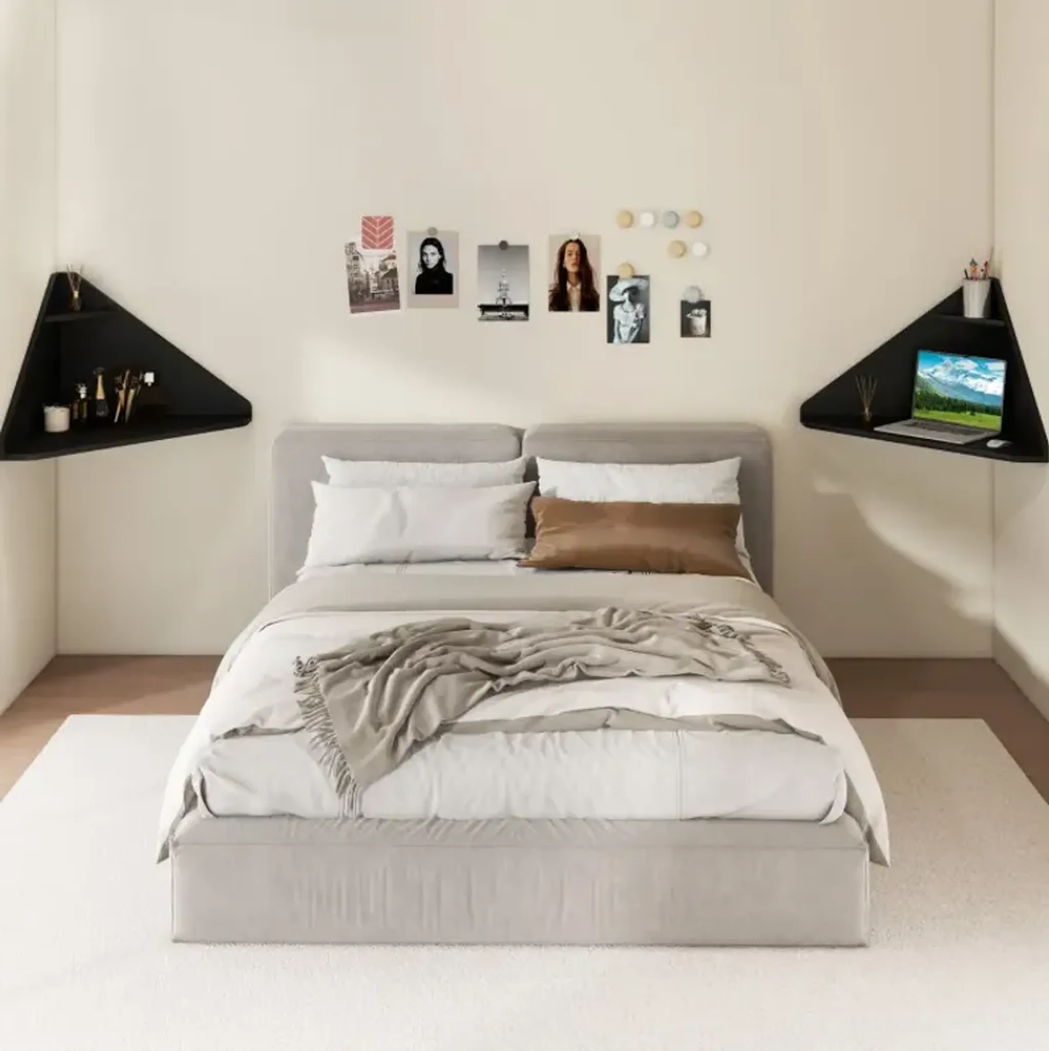 Floating Triangular Corner Computer Desk With Storage Shelf Costway ...
