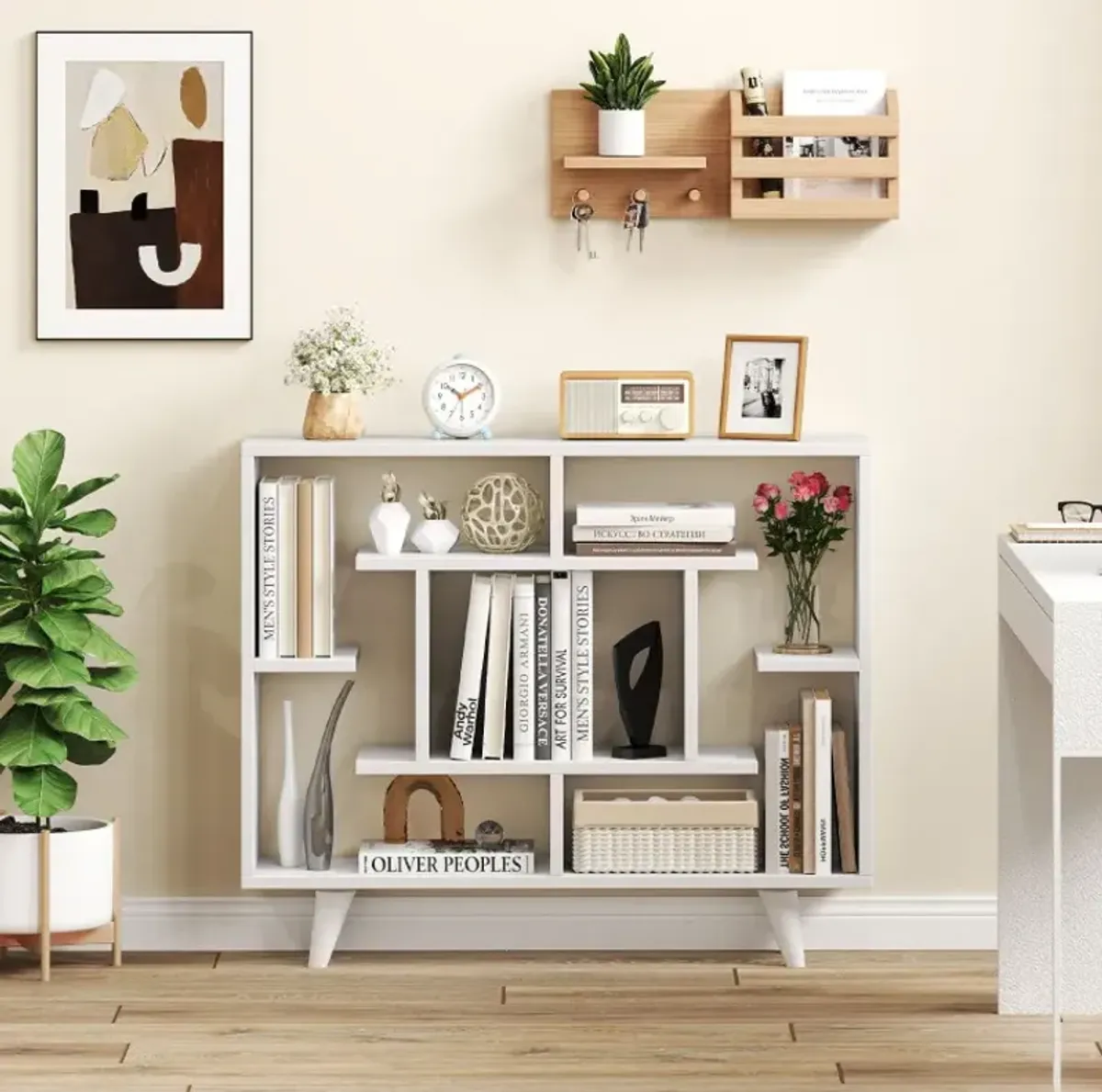 Geometric Bookcase with Anti-Tipping Kit and Storage Shelving Unit