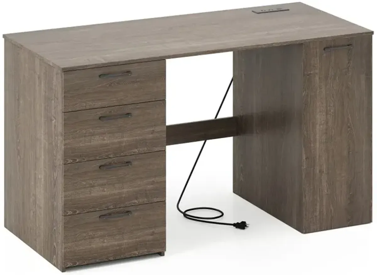 53 Inches Computer Desk with Power Outlets and 4 Storage Drawers