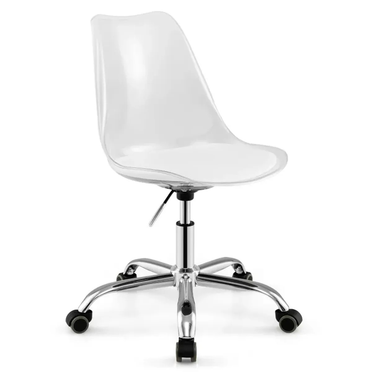 Armless Rolling Office Chair with Swivel Seat and PU Leather Cushion