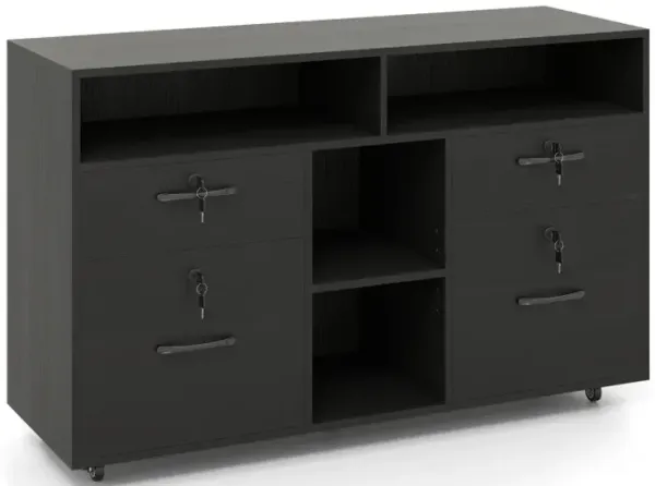 File Cabinet with Lock Mobile Lateral Filing Storage Organizer Modern Rolling Printer Stand