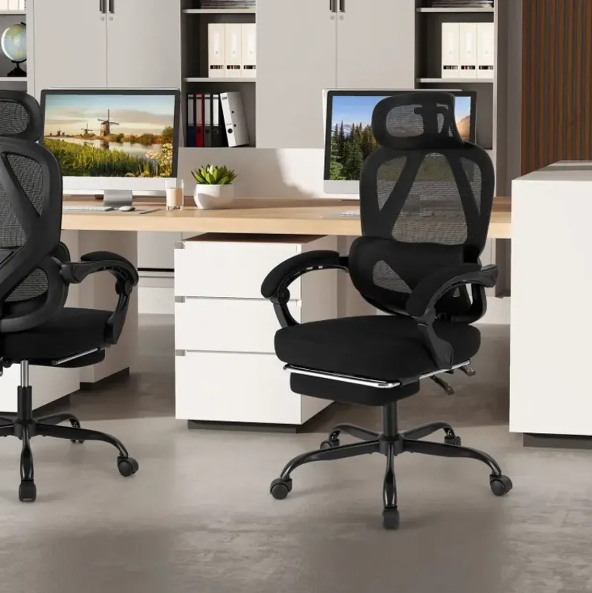 Ergonomic Office Chair High Back Mesh Desk Chair with Retractable Footrest