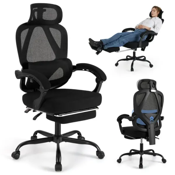 Ergonomic Office Chair High Back Mesh Desk Chair with Retractable Footrest