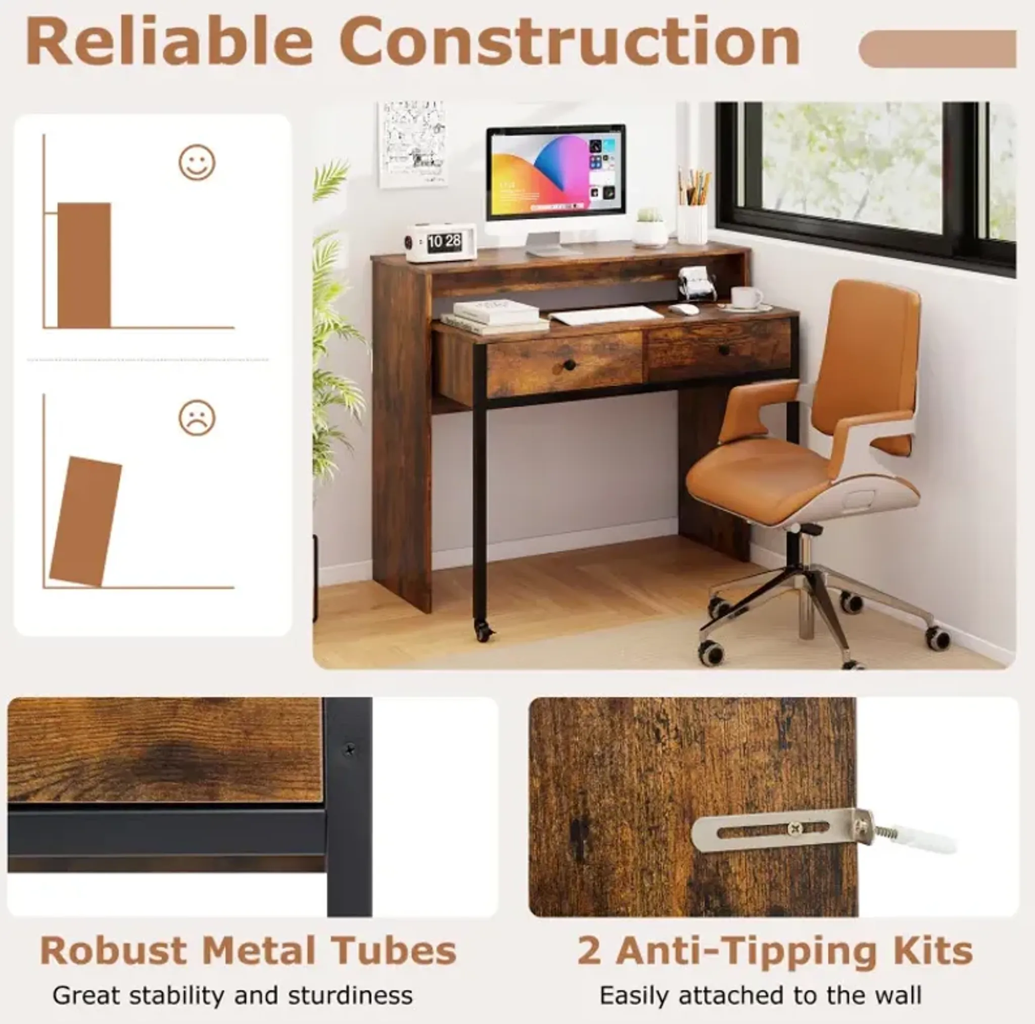 Extendable Computer Desk With Pull Out Secondary Desk Costway ...