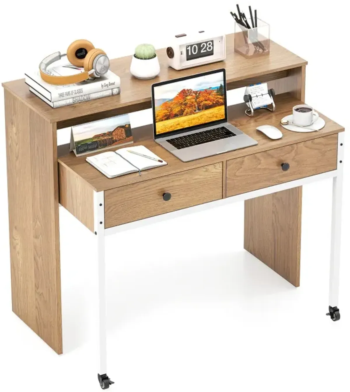 Extendable Computer Desk with Pull Out Secondary Desk