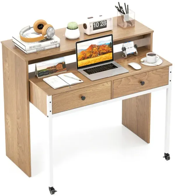 Extendable Computer Desk with Pull Out Secondary Desk