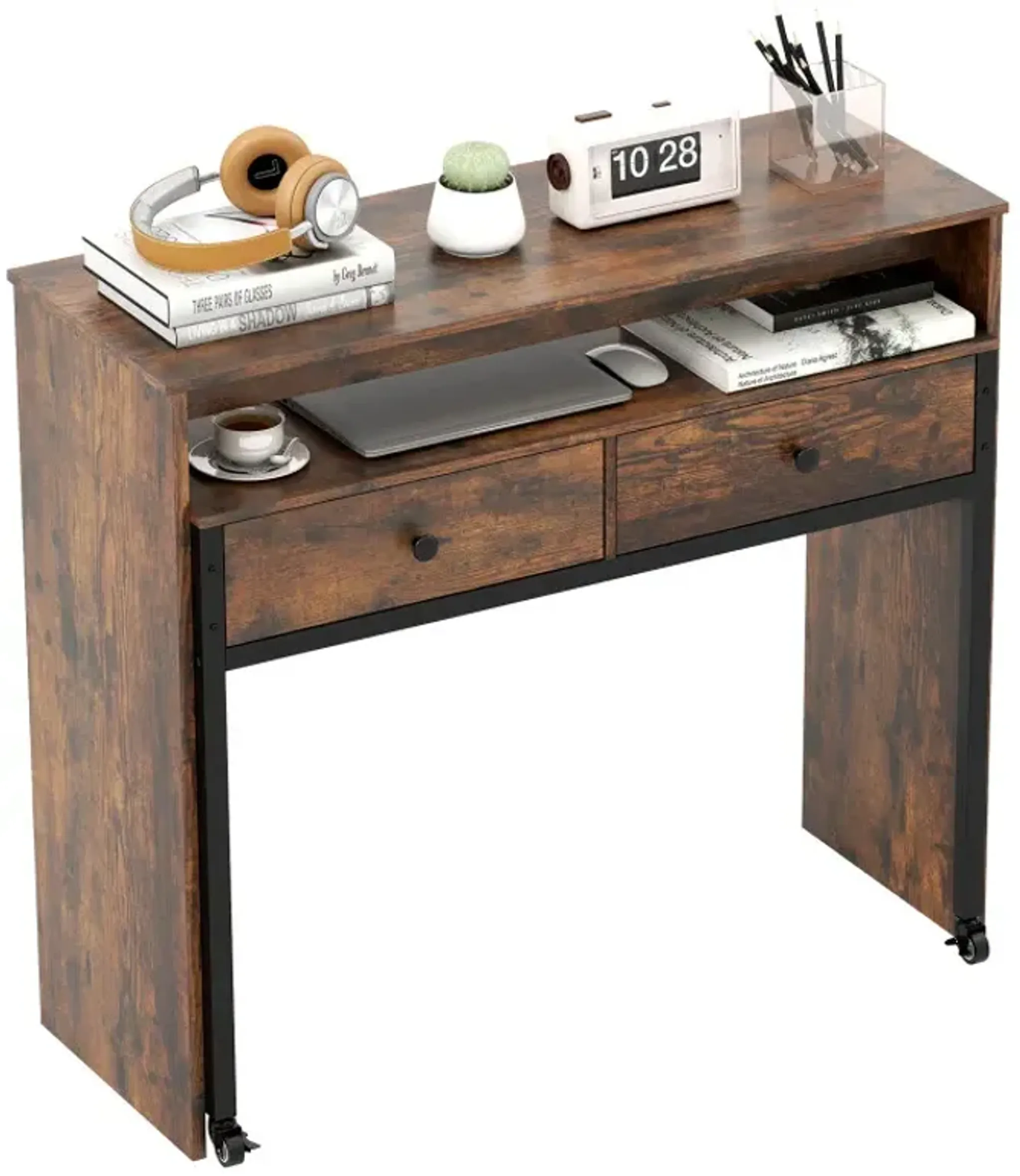 Extendable Computer Desk With Pull Out Secondary Desk Costway ...