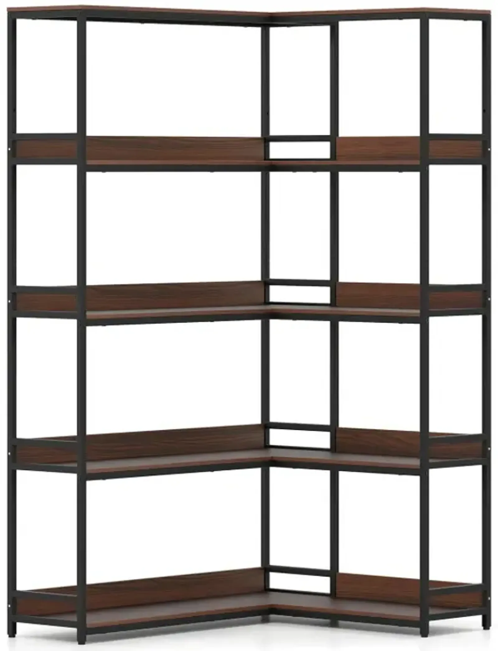 Corner Bookshelf 5-Tier L-Shaped Bookcase Etagere Bookshelf with Metal Frame