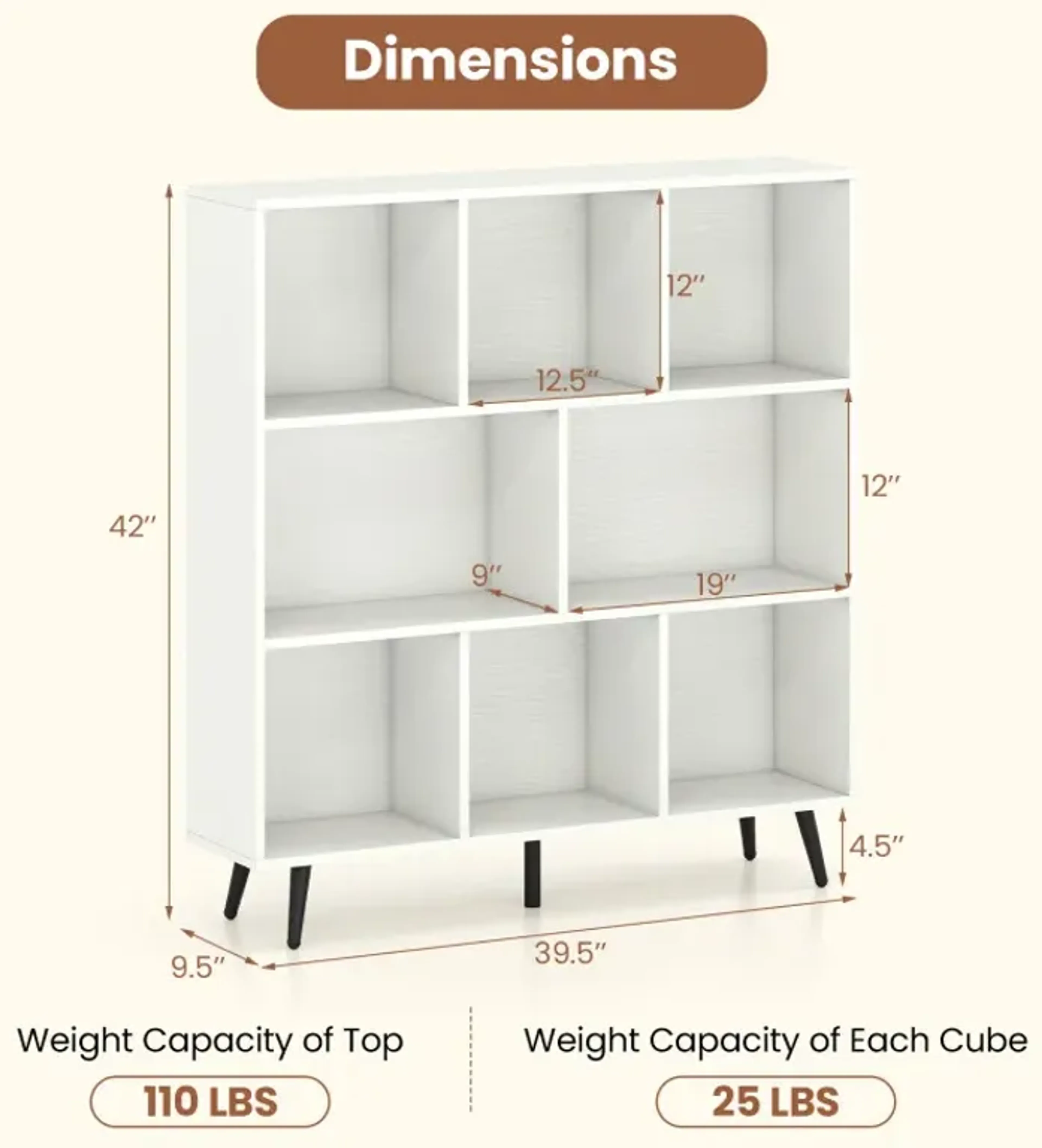 7 8 10 Cube Bookcase With 5 Tapered Metal Legs Costway | Furniture.com