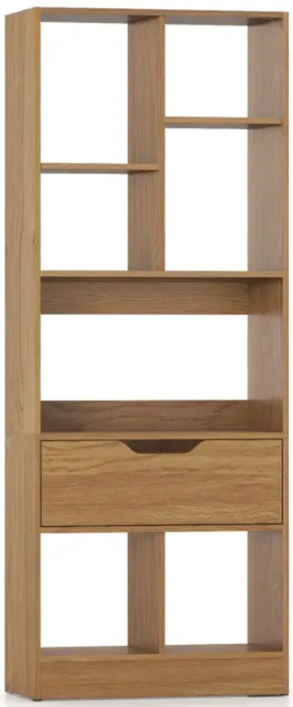 51inch Tall Freestanding Bookcase with Drawer 7-Cube Storage Organizer