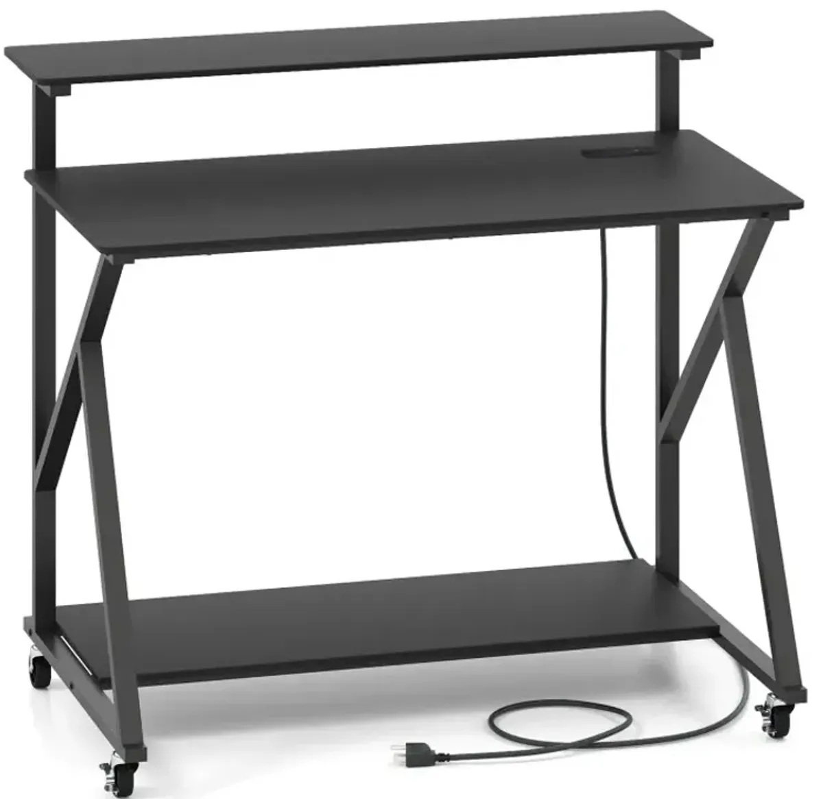 Rolling Computer Desk with Charging Station and Monitor Shelf Storage for Home Office