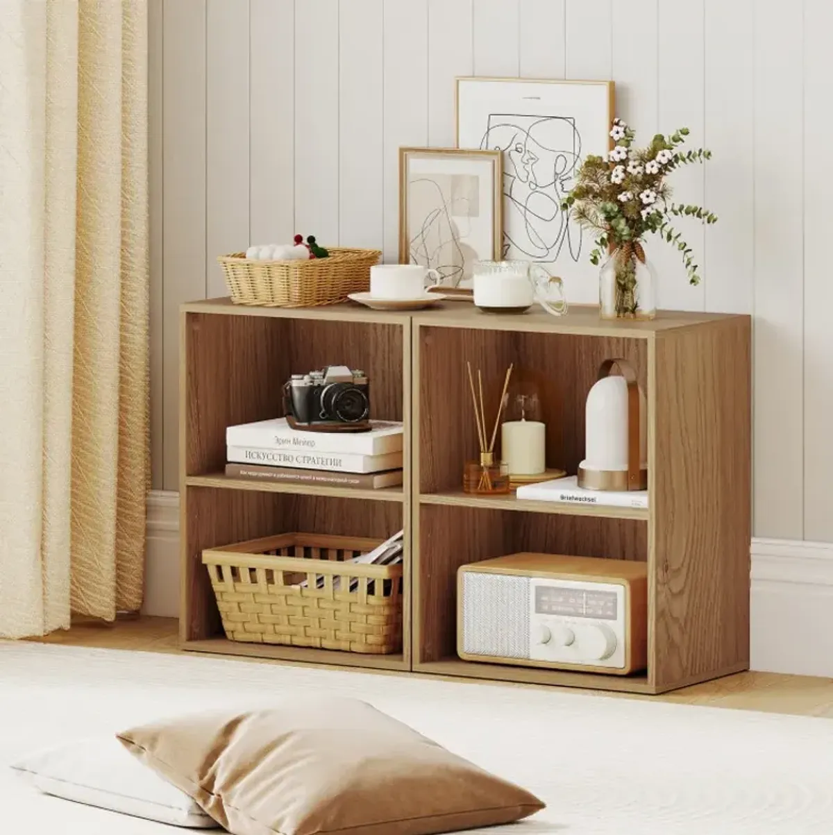2-Cube Bookcase Floor Standing Open Bookshelf with 5-Position Adjustable Shelf