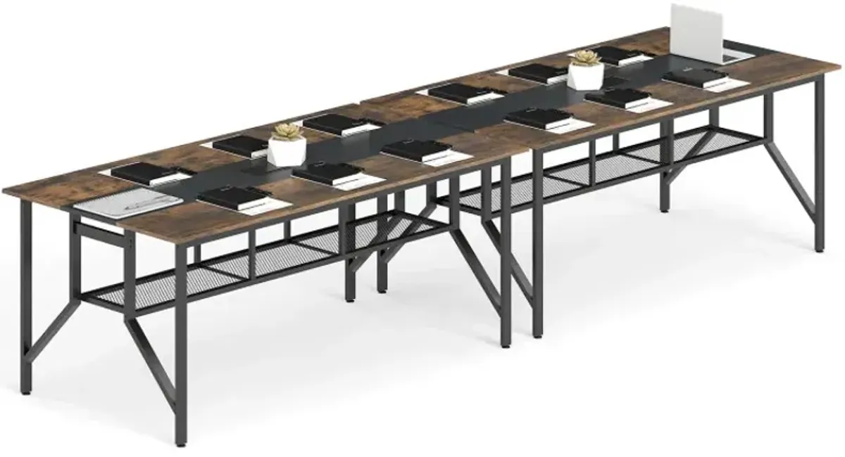 Rectangular Meeting Table with Mesh Storage Shelf and Cable Grommet