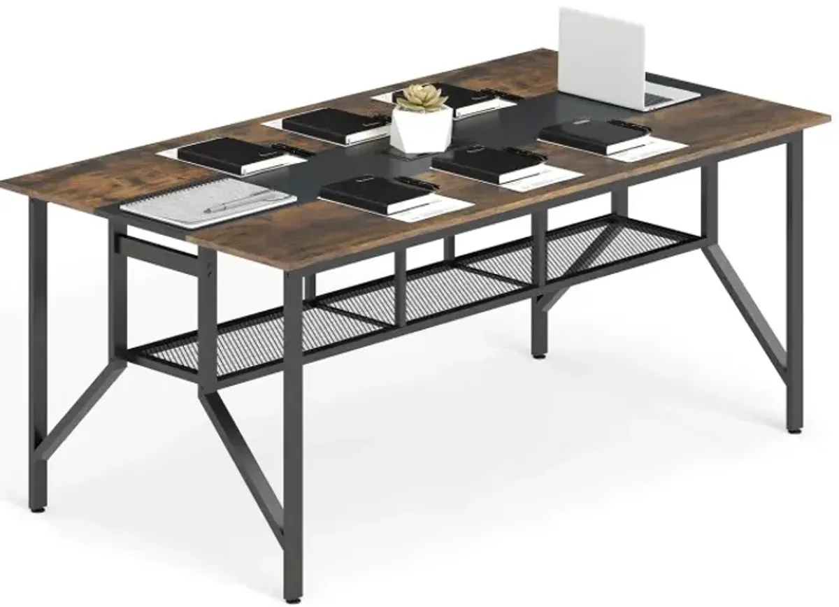 Rectangular Meeting Table with Mesh Storage Shelf and Cable Grommet