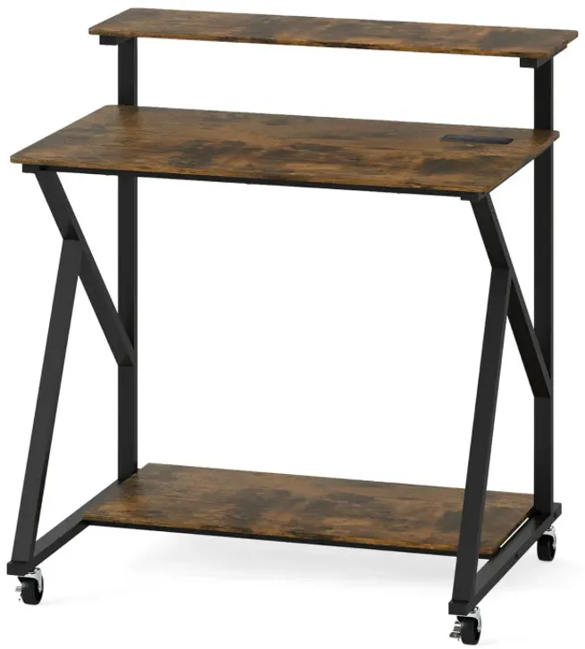 32 Inch Rolling Computer Desk for Small Spaces with Power Outlets