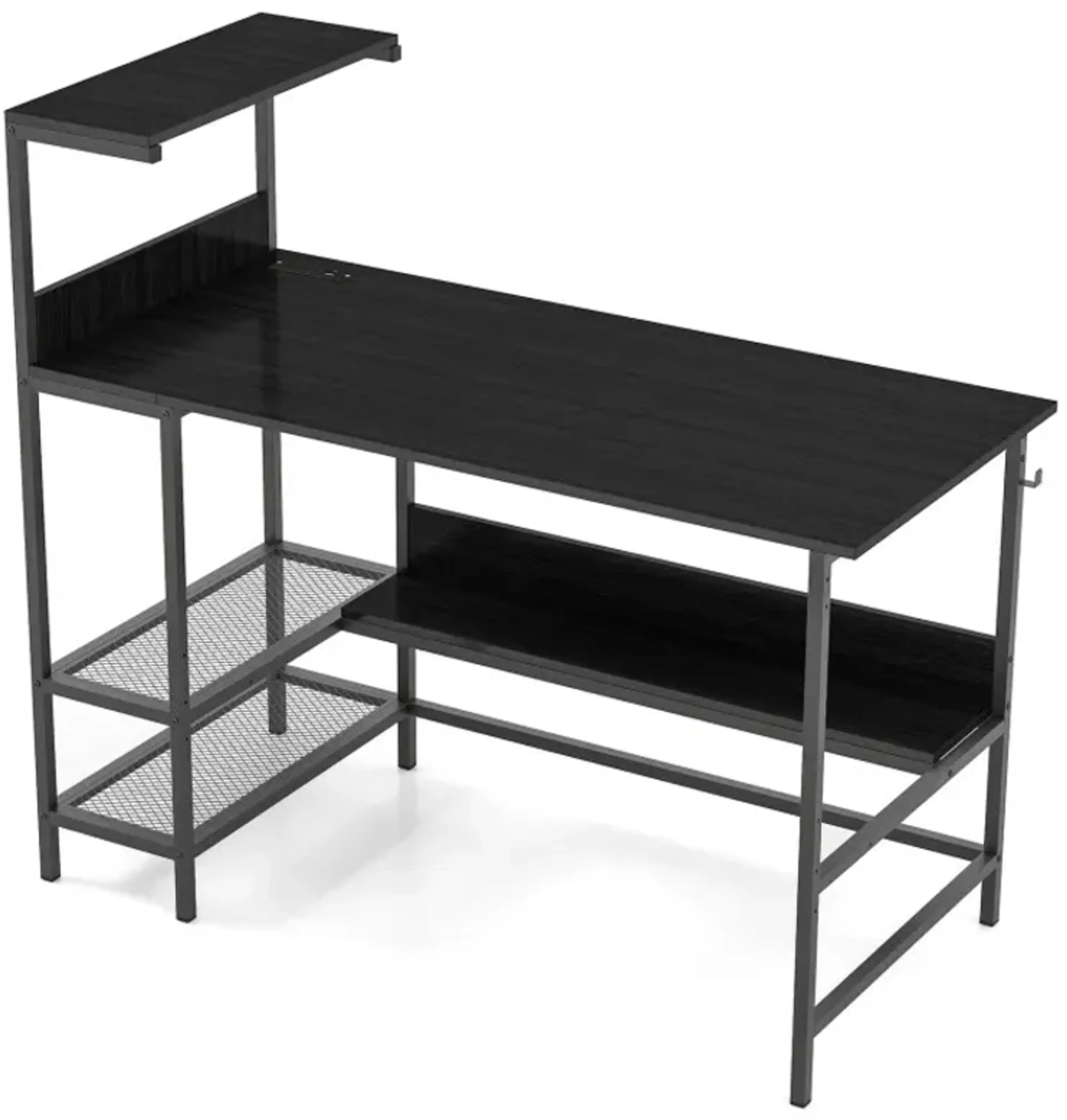 48 Inch Computer Desk With Power Outlets And Storage Shelves Costway ...