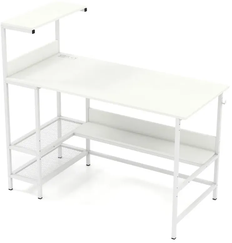 48 Inch Computer Desk with Power Outlets and Storage Shelves