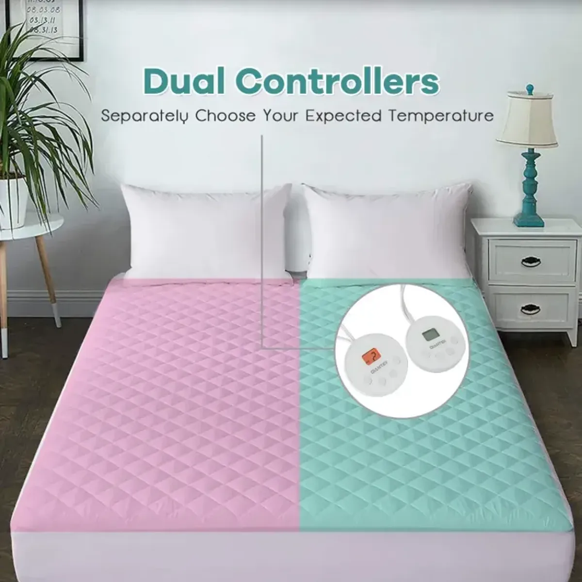 Twin/Queen/King Auto Shut Off Heated Electric Mattress Pad with Dual Controller