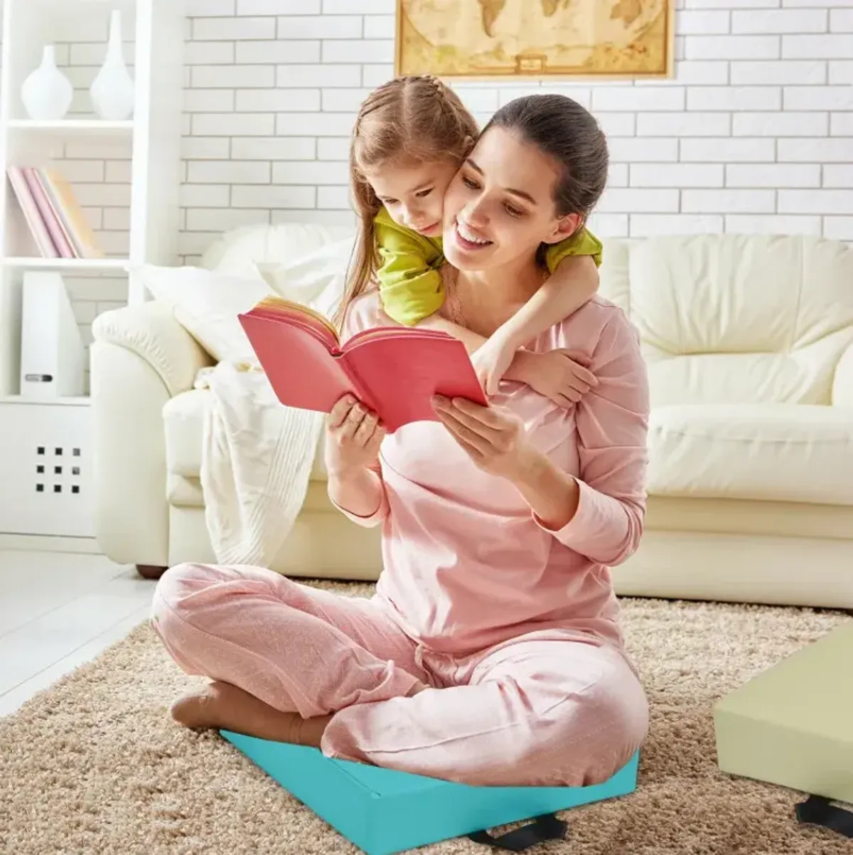 6 Pieces 15 Inch Square Toddler Floor Cushions Set with Handles