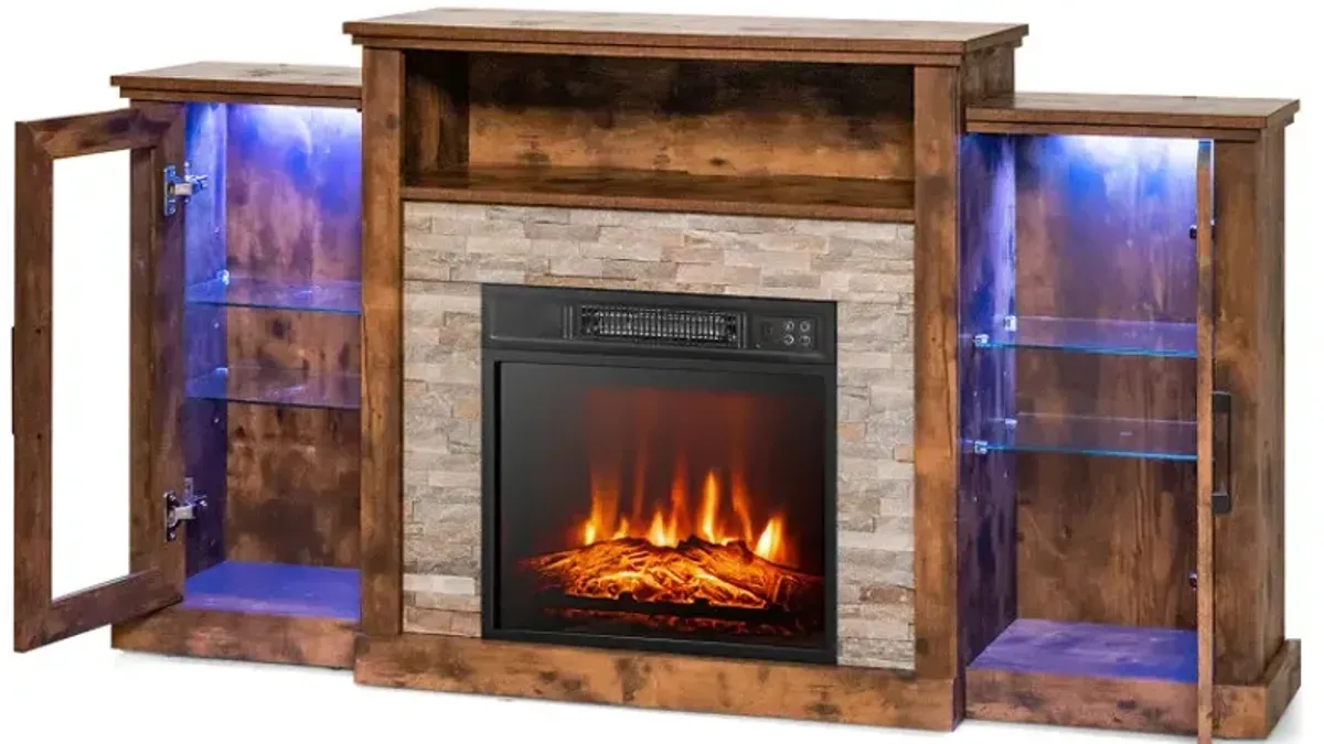 Electric Fireplace TV Stand with 16-Color Led Lights for TVs up to 65 Inch