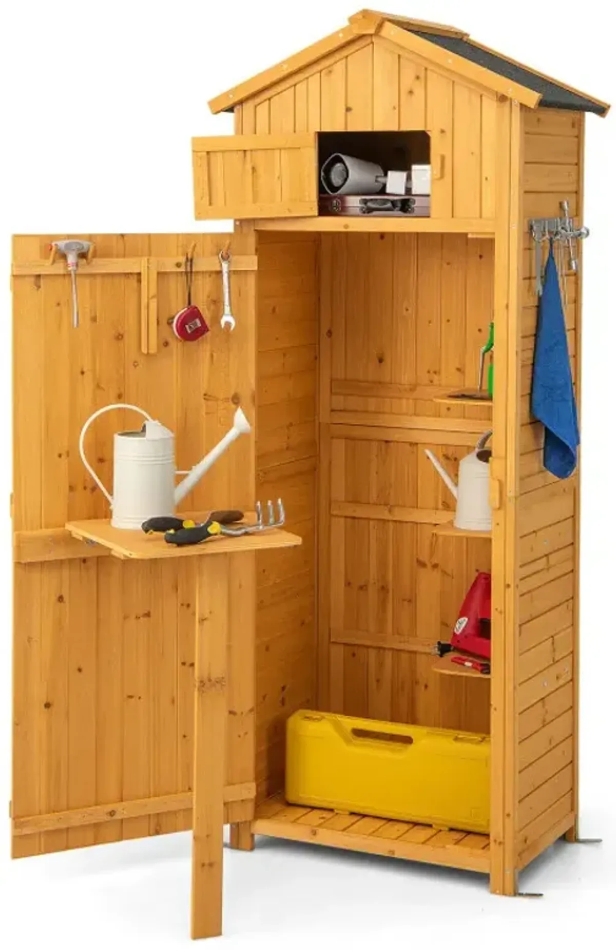 71 Inch Tall Garden Tool Storage Cabinet with Lockable Doors and Foldable Table