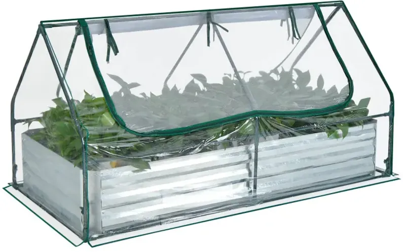 6 x 3 x 3 Feet Galvanized Raised Garden Bed with Greenhouse