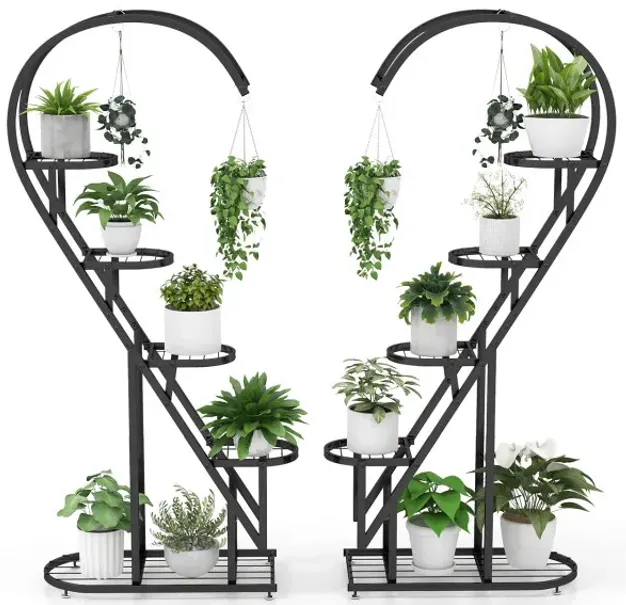 5 Tier Metal Plant Stand with Hanging Hook for Multiple Plants