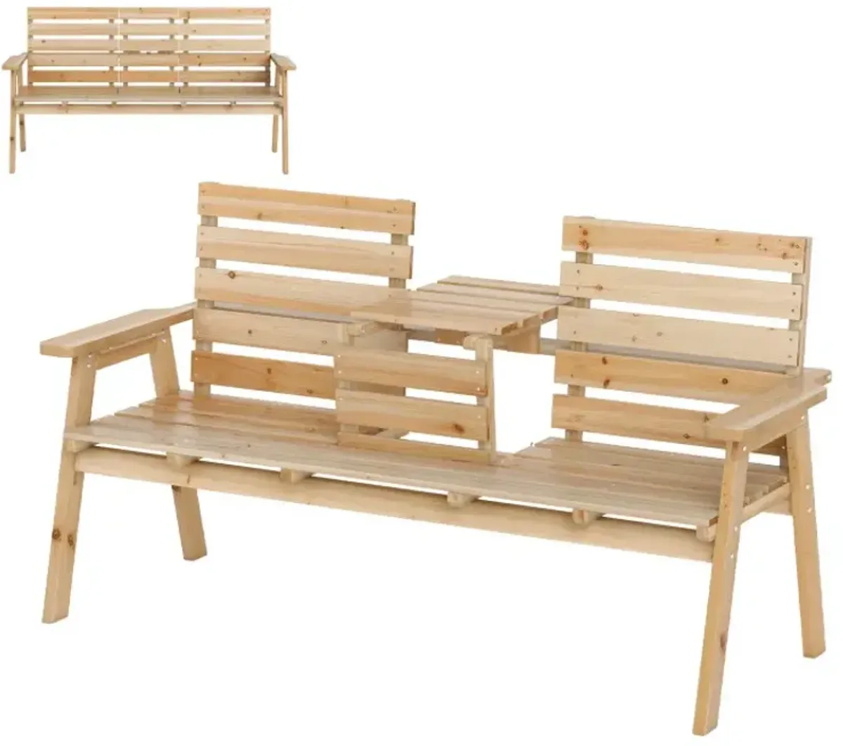 Outdoor Fir Wood Bench with Foldable Middle Table