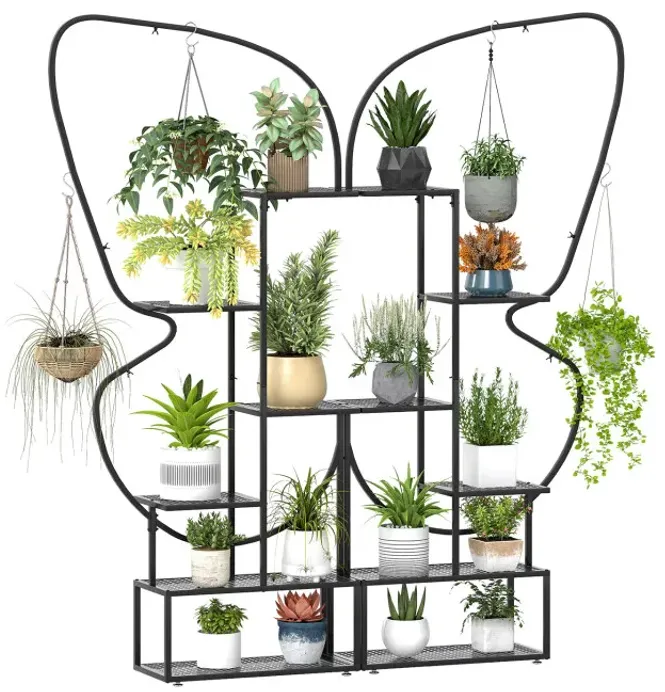 6-Tier Metal Plant Stand Ladder Display Rack with Hanging Hooks