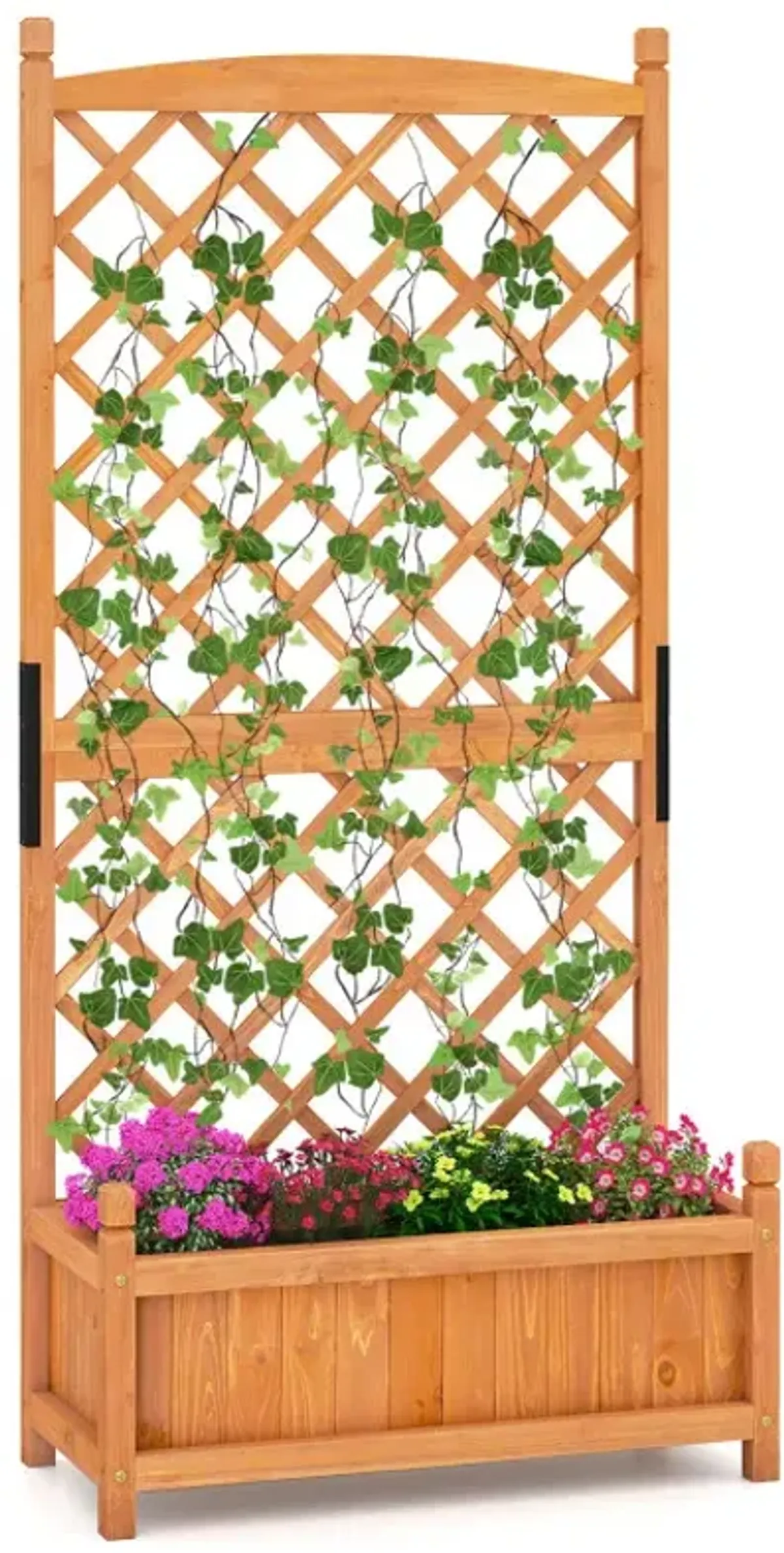 60 Inch Tall Raised Garden Bed with Diamond Lattice Trellis and Drainage Holes
