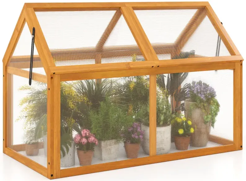 Wood Cold Frame Greenhouse Raised Flower Planter Protection with Adjustable Roof
