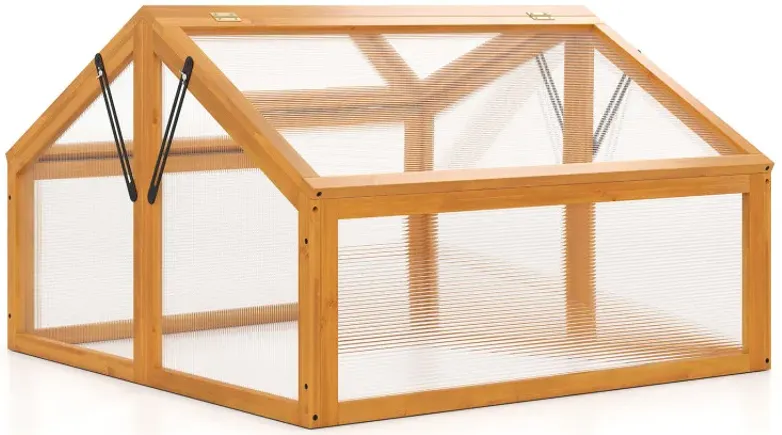 Wood Cold Frame Greenhouse Raised Flower Planter Protection with Transparent Openable Roof