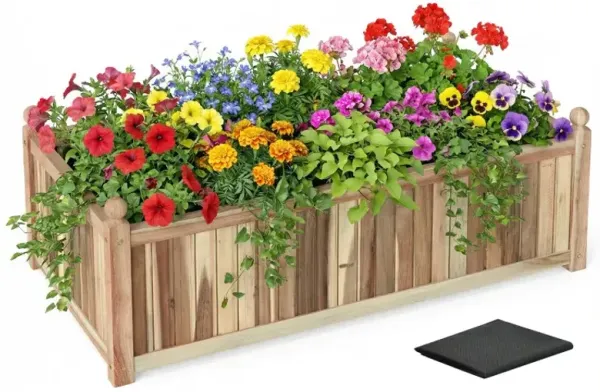Wooden Raised Garden Bed Natural Acacia Wood Rectangular Planter Box with Liner