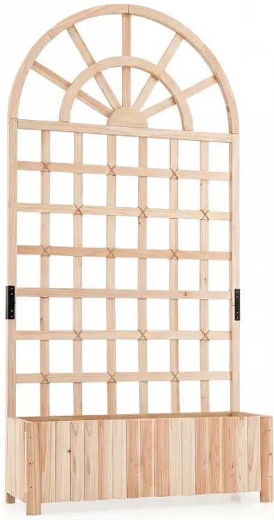 Wooden Raised Garden Bed with Trellis 71" Outdoor Planter Box Privacy Screen