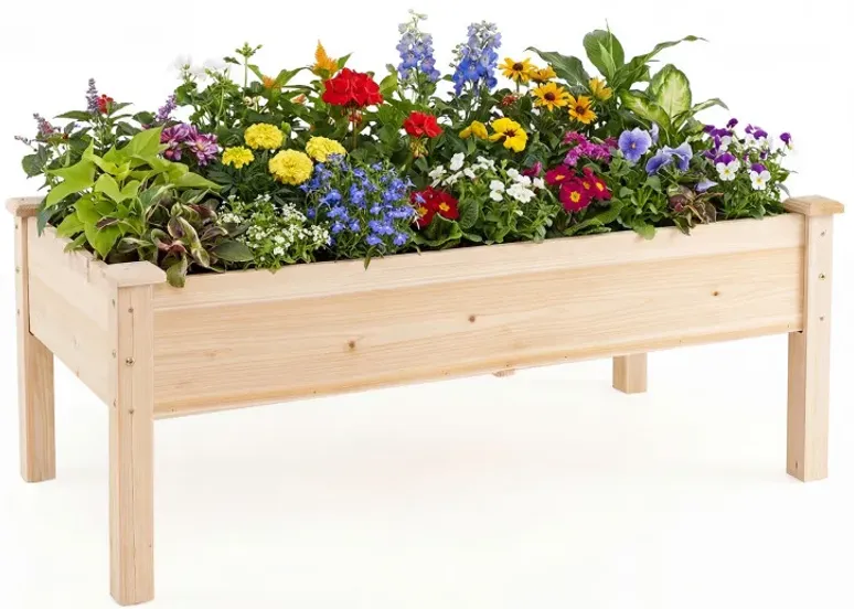 Wooden Raised Garden Bed with Legs Natural Fir Wood Elevated Planter Box