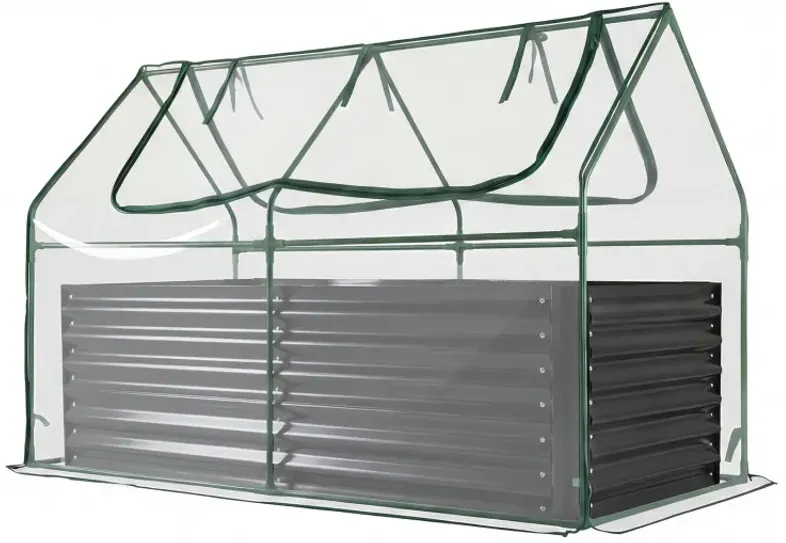 68 x 33 x 21 Inch Galvanized Raised Garden Bed with Cover