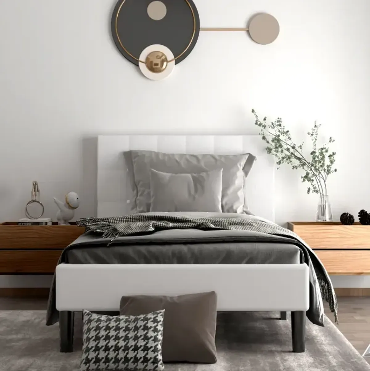 Twin Upholstered Bed Frame with Button Tufted Headboard