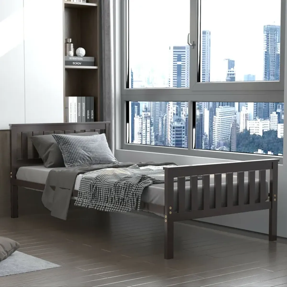 Twin/Full/Queen Size Wood Platform Bed with Headboard
