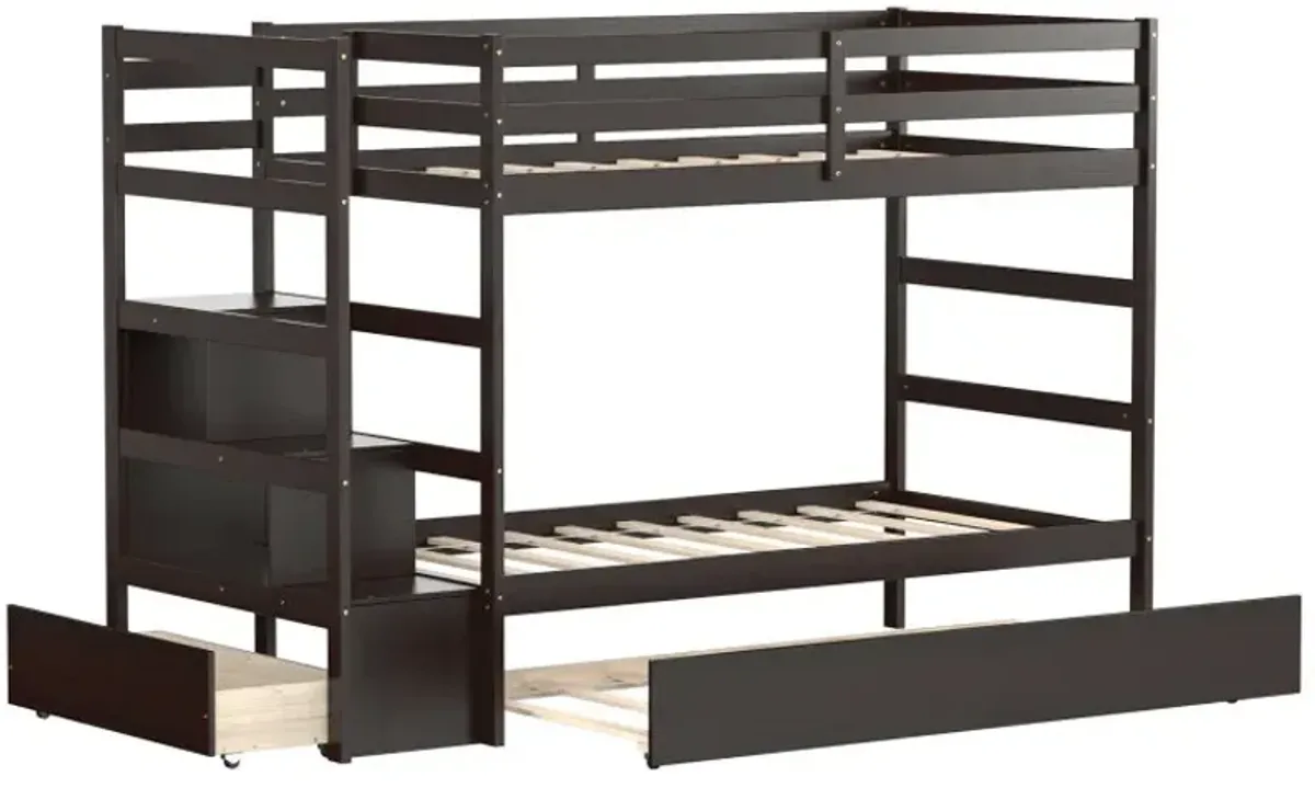 Twin Over Twin Bunk Bed with Storage Shelf and Drawer