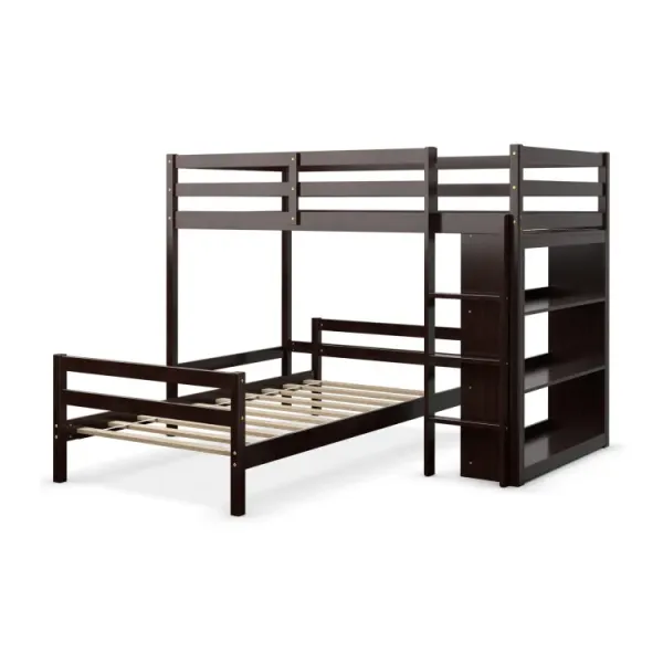 Twin Over Twin Loft Bunk Bed with 3-Tier Bookcase