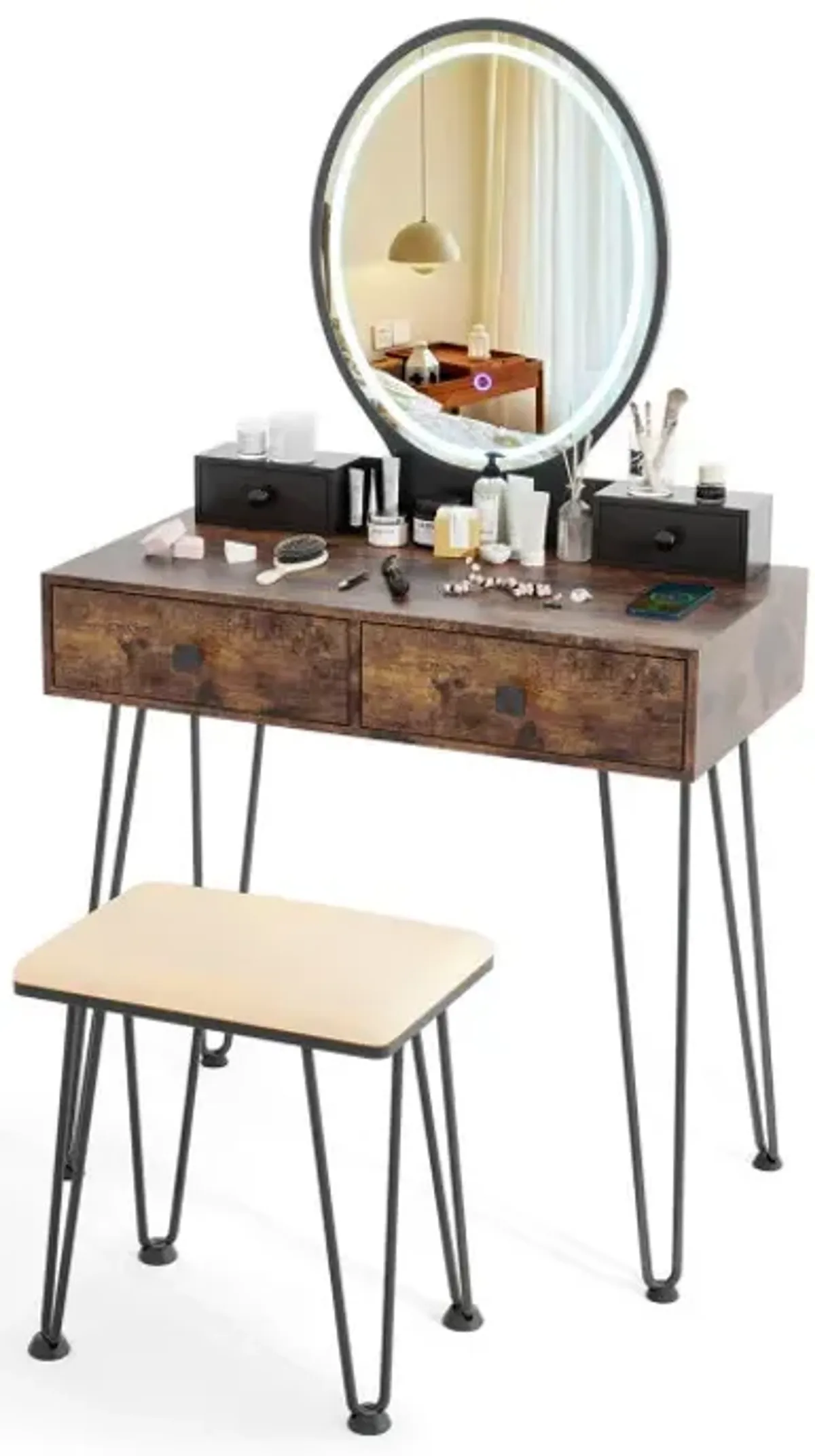 Vanity Desk with Mirror and Lights for Bedroom