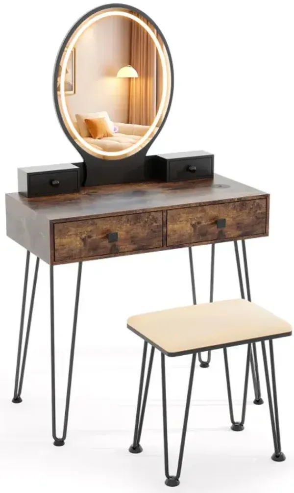 Vanity Desk with Mirror and Lights for Bedroom