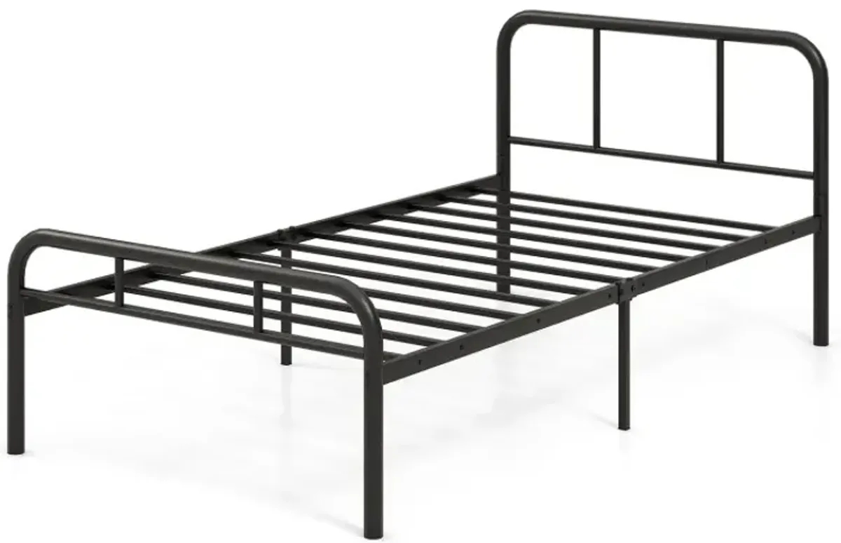 Twin Size Modern Metal Bed Frame with Curved Headboard and Footboard