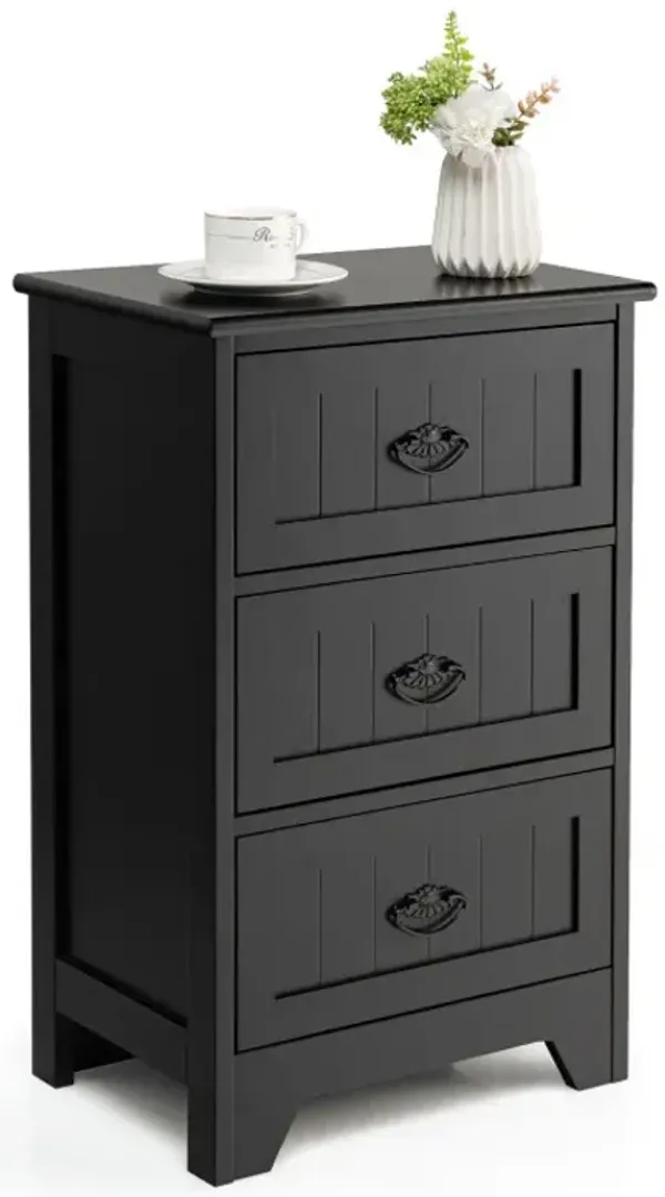 3-Drawer End Storage Wood Side Nightstand