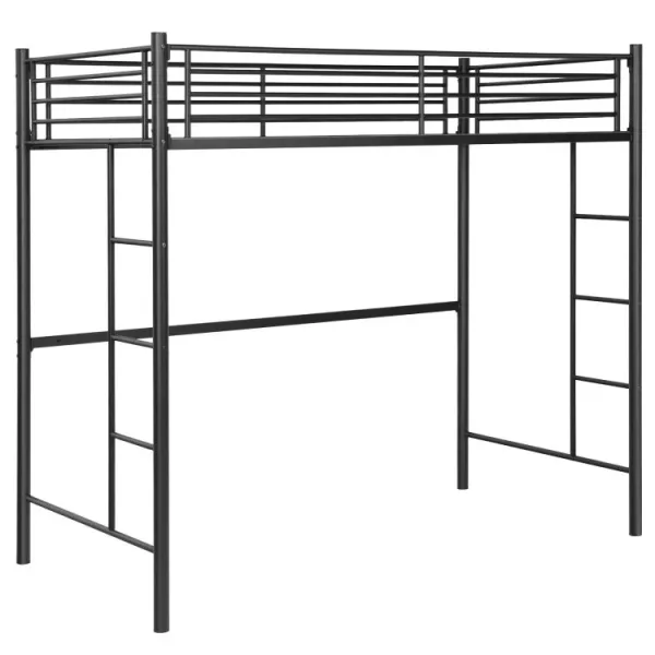 Twin Loft Bed Frame with 2 Ladders Full-length Guardrail