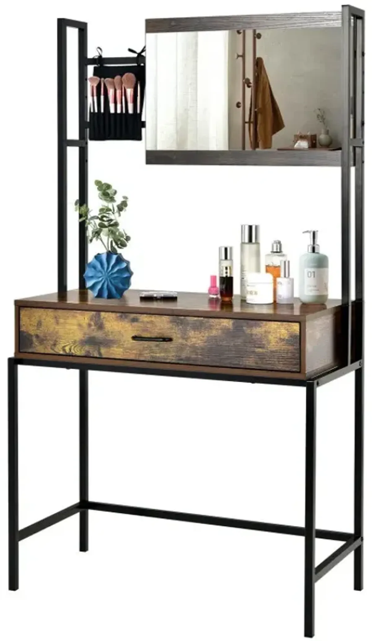 Industrial Vanity Table with 3-Position Adjustable Mirror