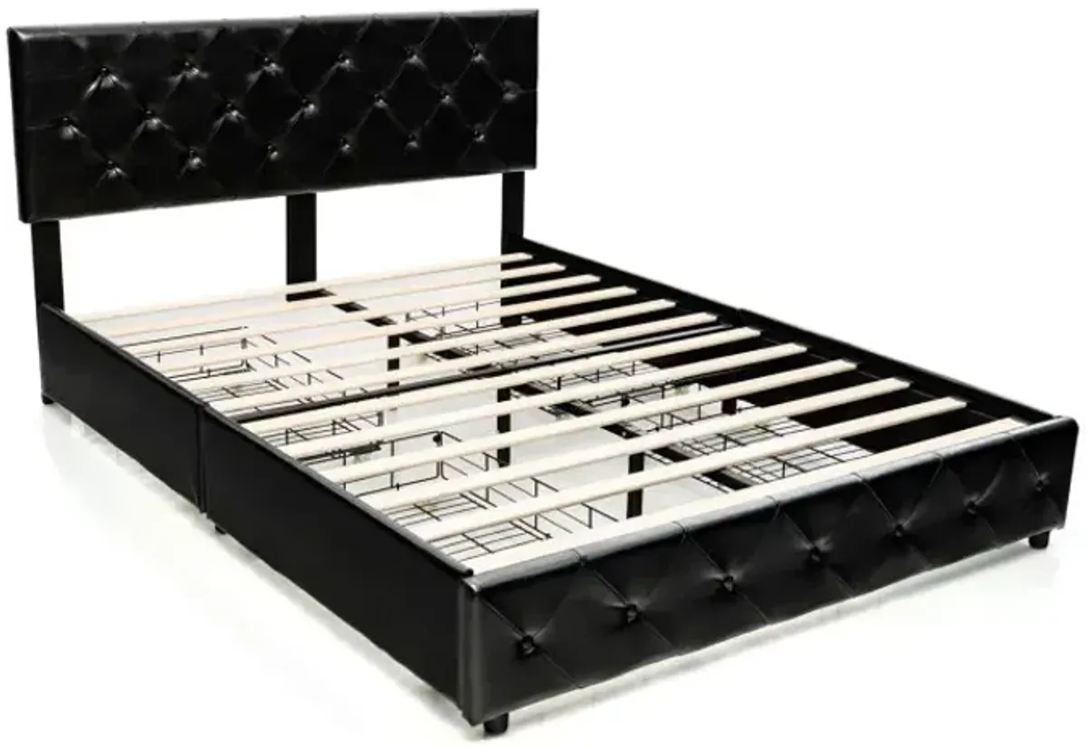 Full/Queen PU Leather Upholstered Platform Bed with 4 Drawers