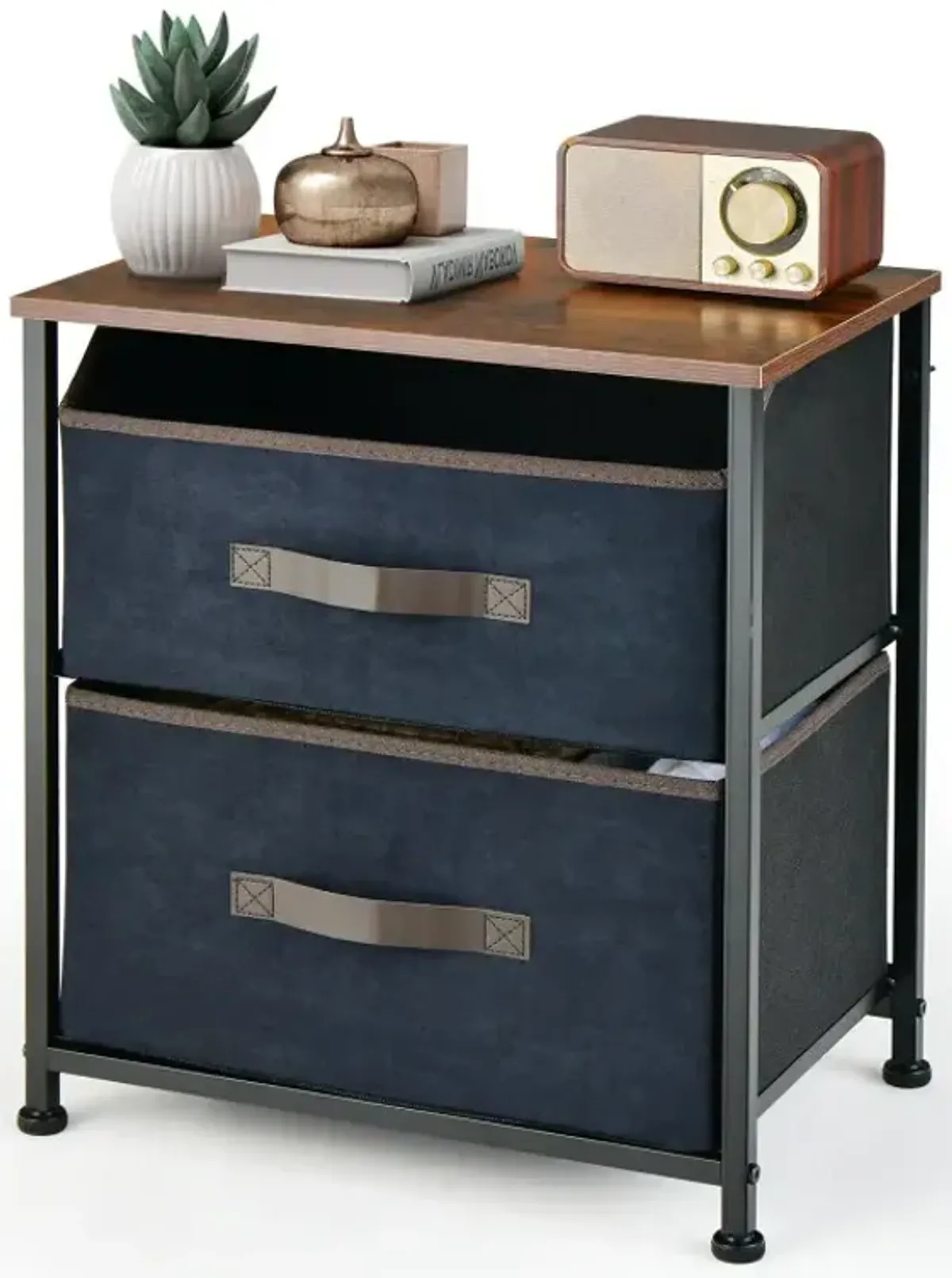 20 Inch Height Industrial Nightstand with 2 Pull-out Fabric Drawers