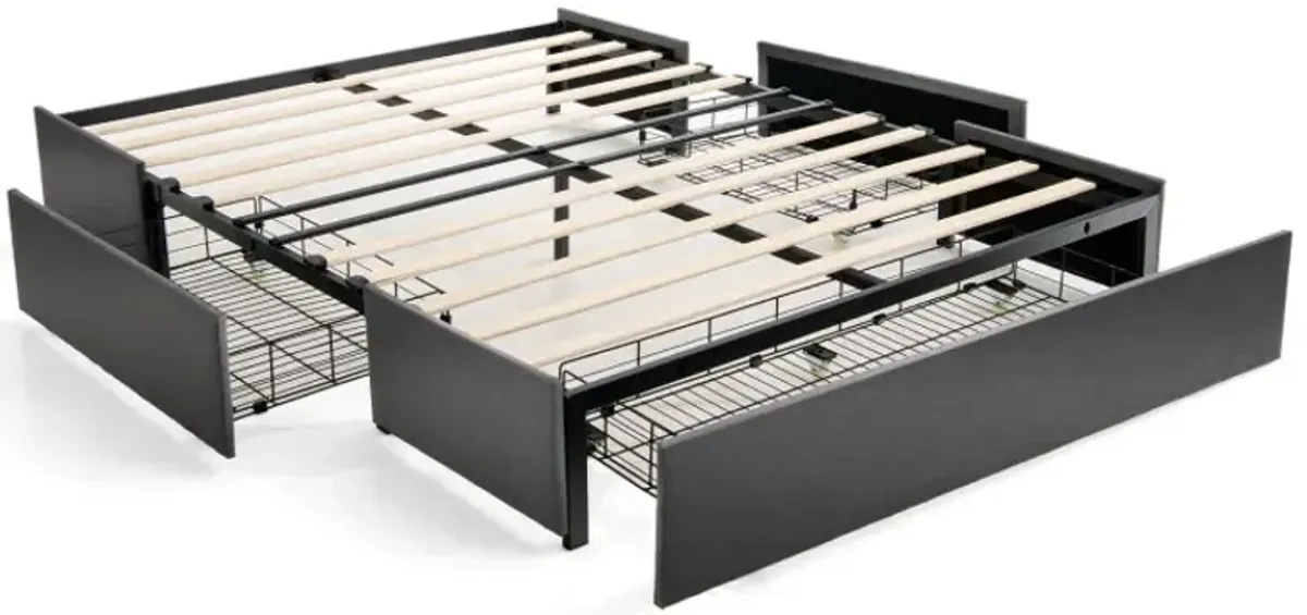 Full/Queen Size Upholstered Platform Bed Frame with 3 Storage Drawers